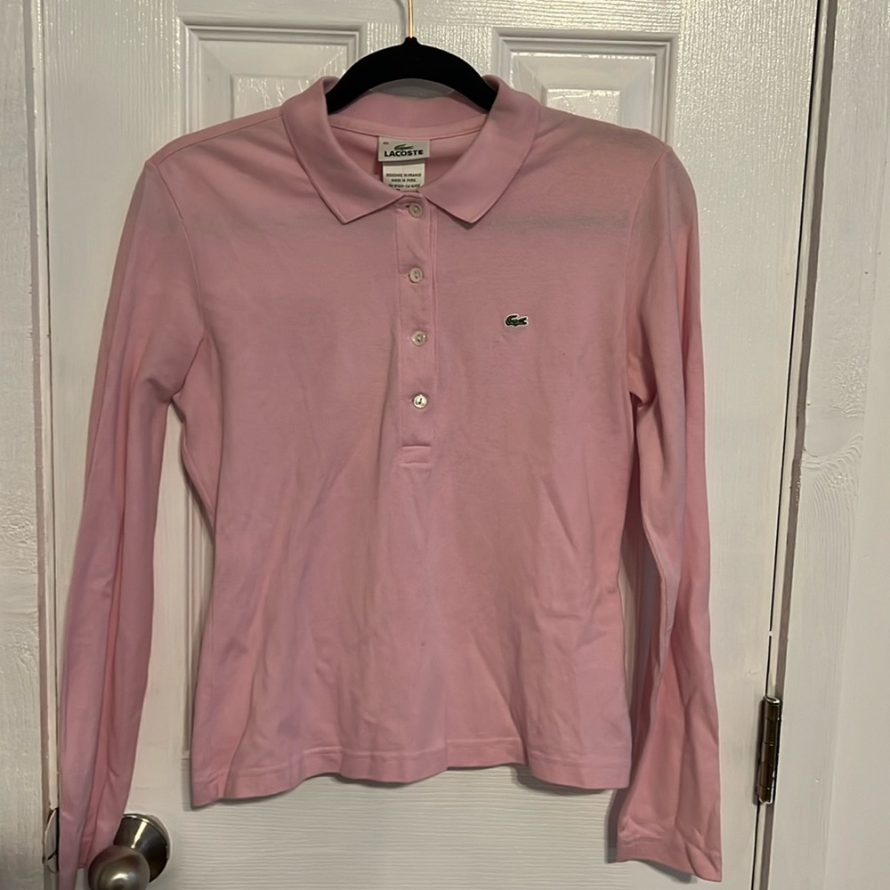 Lacoste pink long-sleeve collared shirt sz40